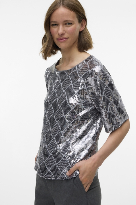 Vero Moda grijze dames t-shirt | Model vooraanzicht