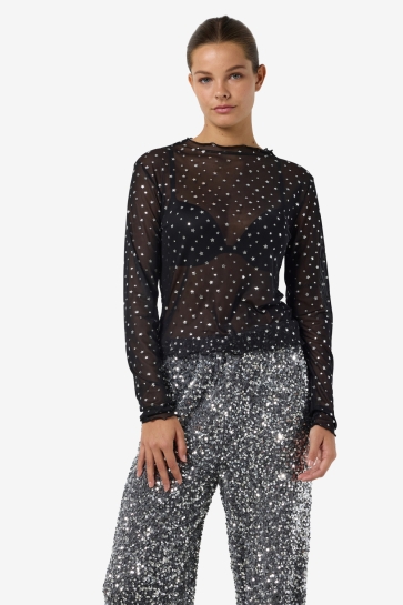 Noisy may NMSTAR FOIL L/S HIGH NECK MESH JRS 27030026 BLACK/SILVER GLITTER STARS
