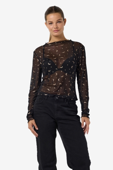 Noisy may Top NMSTAR FOIL L/S HIGH NECK MESH JRS 27030026 BLACK/COBBER MOONS