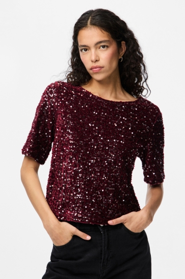 Pieces T-shirt PCKAM SS TOP JRS NOOS BC 17132951 Tawny Port/Tawney por
