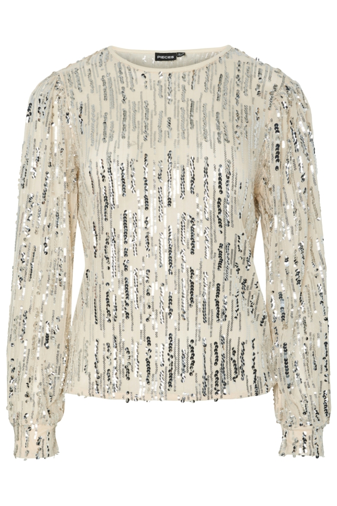 Pieces beige dames t-shirt | Vooraanzicht