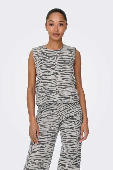 Only Top ONLDORSI SL ZEBRA TOP DNM SIK 15355562 LIGHT GREY DENIM/ZEBRA