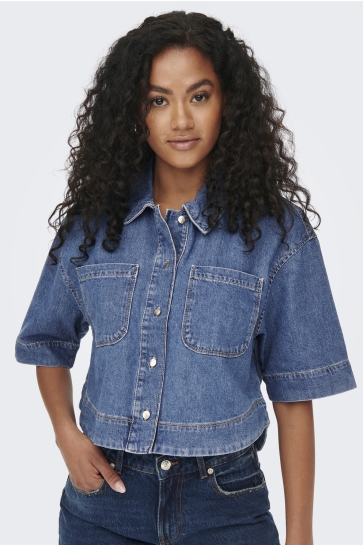 Only Jas ONLCLEO LIFE SS CROP DNM SHIRT PIM 15248584 Medium Blue Denim