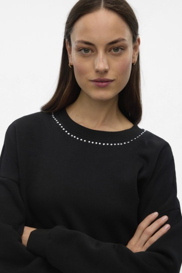 Vero Moda Trui VMLOTTE TRINA LS SWEAT BOX GA BF 10333544 Black/NECK STUDS