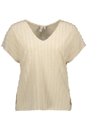 Vero Moda T-shirt VMGLORIANA S/S V-NECK TOP JRS BTQ 10334799 OATMEAL/GOLD LUREX