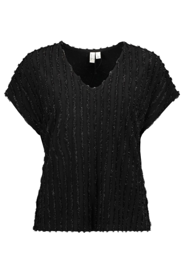 Vero Moda T-shirt VMGLORIANA S/S V-NECK TOP JRS BTQ 10334799 BLACK GOLD LUREX