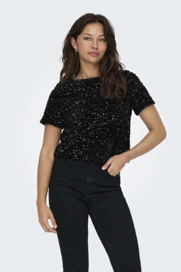 Only ONLANIKA SS SEQUINS BOAT TOP WVN 15358489 BLACK/BLACK SEQUINS