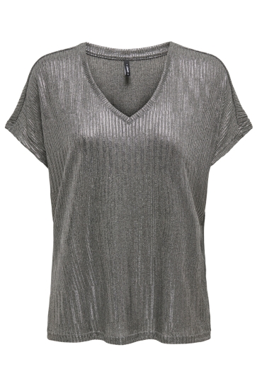 Only T-shirt ONLMIRINDA S/S V-NECK TOP PRI JRS 15371246 Dark Grey Melan/Gun metallic