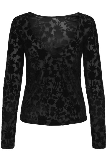 Only T-shirt ONLTHEA L/S FLOCK TOP JRS 15360314 Black/Parry flower black