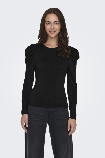 Only T-shirt ONLRICH L/S GLITTER PUFF TOP JRS 15278055 BLACK/BLACK GLITTER