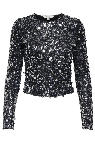 Only T-shirt ONLCATINA LS SEQUINS TOP WVN 15358382 SILVER