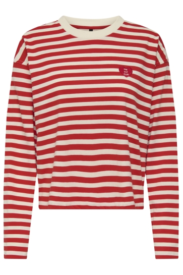Only T-shirt ONLLIVINA L/S O-NECK STRIPE TOP PRI 15371241 HIGH RISK RED/ CLOUD DANC