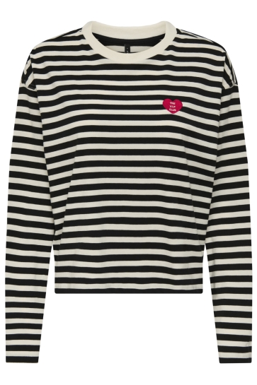 Only T-shirt ONLLIVINA L/S O-NECK STRIPE TOP PRI 15371241 BLACK/ CLOUD DANC
