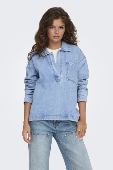 Only Blouse ONLBIRDIE L/S POLO DENIM SHIRT AZG 15347086 LIGHT BLUE DENIM