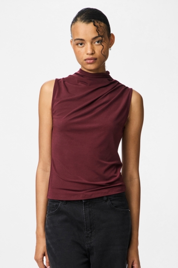 Pieces PCMADISON SL DRAPED TOP NOOS BC 17151143 TAWNY PORT
