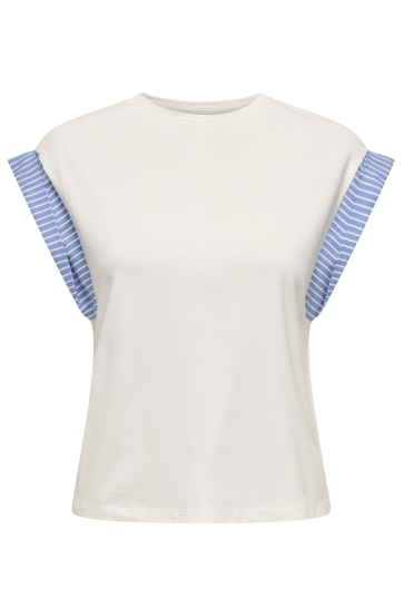 Only T-shirt ONLDAWN LIFE S/S O-NECK MIX TOP JRS 15346440 CLOUD DANCER/WOVEN SOFT