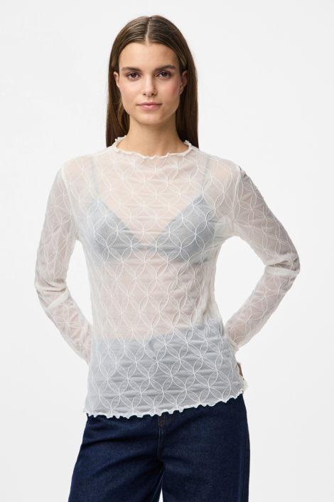 Pieces witte dames t-shirt | Model vooraanzicht