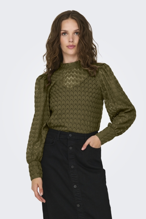 Jacqueline de Yong groene dames t-shirt | Model vooraanzicht