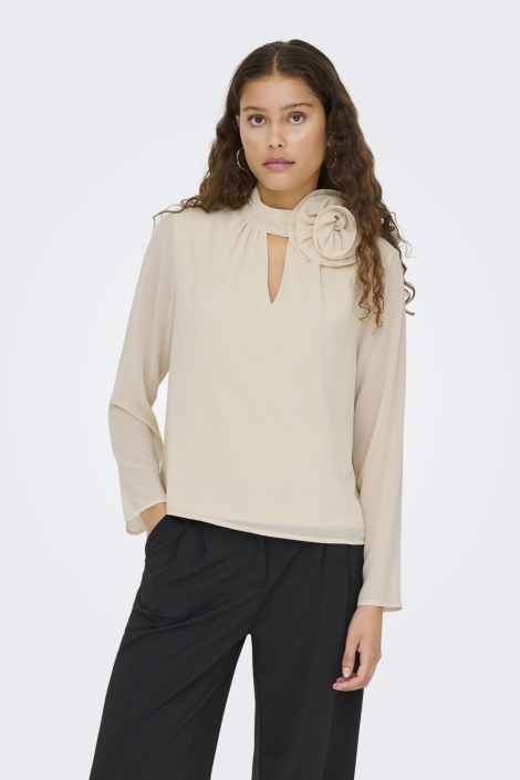 Jacqueline de Yong beige dames blouse | Model vooraanzicht