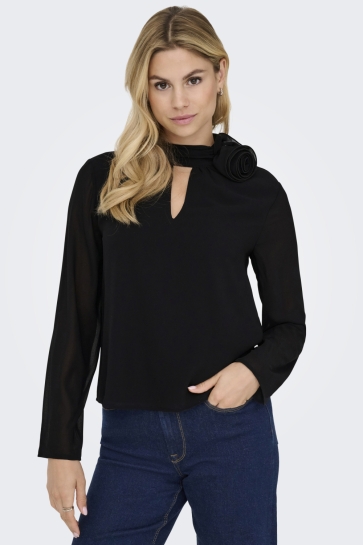 Jacqueline de Yong Blouse JDYNOMI L/S HIGH NECK ROSE TOP WVN 15361373 BLACK