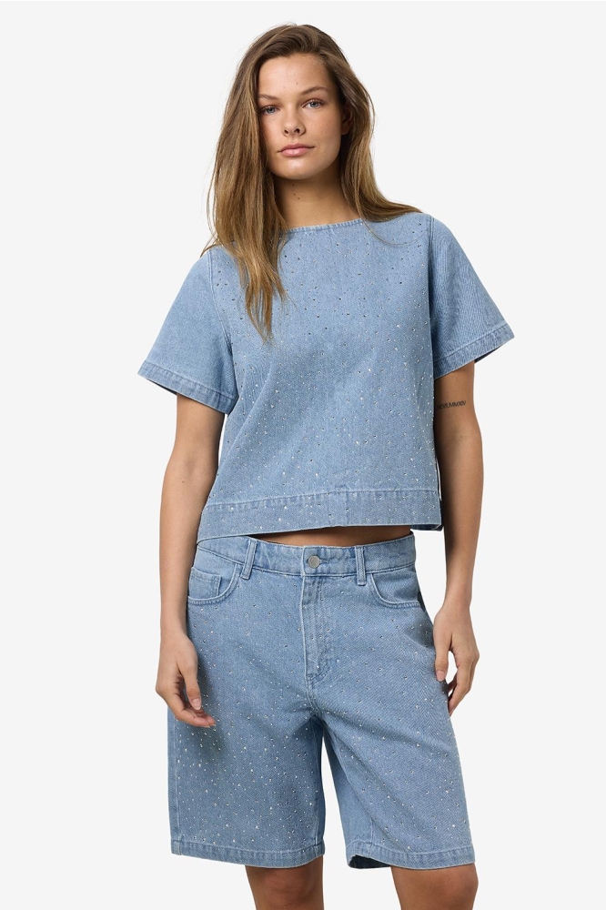 Noisy may blauwe dames t-shirt | Model vooraanzicht