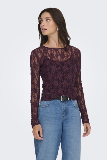 Only ONLALBA L/S LACE TOP JRS 15363763 DECADENT CHOCOLATE