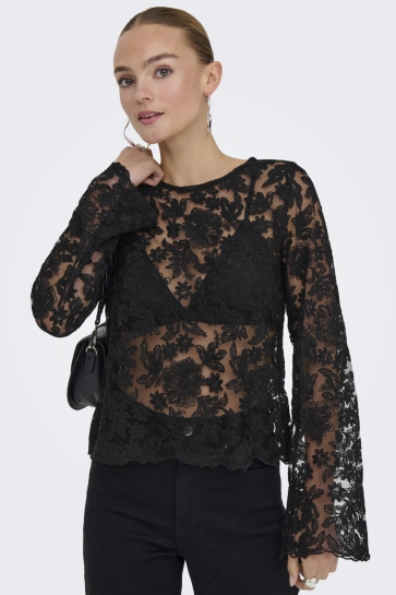 Only ONLANJA L/S LACE TOP JRS 15364735 BLACK
