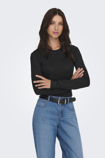 Only T-shirt ONLZELE L/S ROUNDNECK TOP JRS 15364769 BLACK/JOH LEO