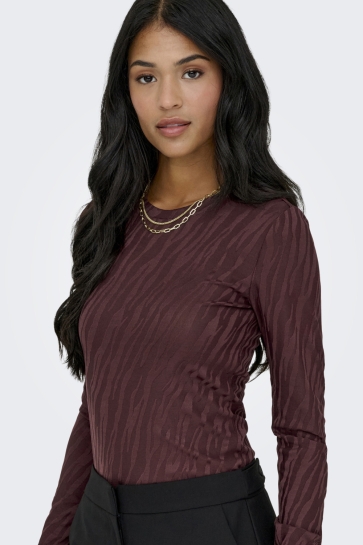 Only T-shirt ONLZELE L/S ROUNDNECK TOP JRS 15364769 DECADENT CHOCOL/JOSE ZEBRA