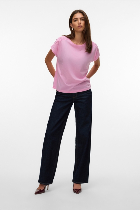 Vero Moda roze dames t-shirt | Model vooraanzicht
