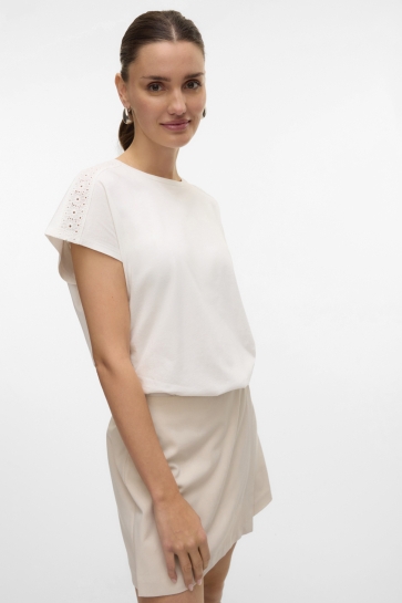 Vero Moda T-shirt VMEMMY SS LACE TAPE TOP JRS NOOS 10325735 Snow White