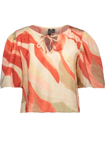 Vero Moda T-shirt VMTYRA SS DETAIL TOP WVN EXP 10343334 Coral Almond/ABSTRACT