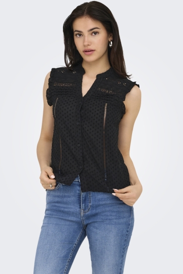 Only Top ONLEVELYN SL V-NECK TOP OX WVN 15365866 BLACK