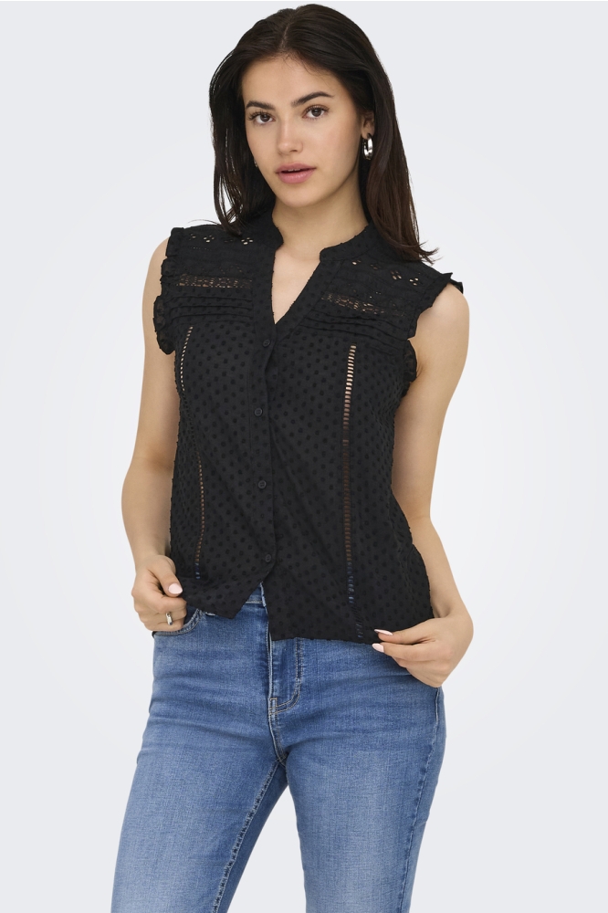 Only zwarte dames top | Model vooraanzicht