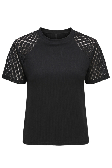 Only T-shirt ONLKARI S/S O-NECK LACE MIX TOP CS 15367607 BLACK/KAI FLOWER