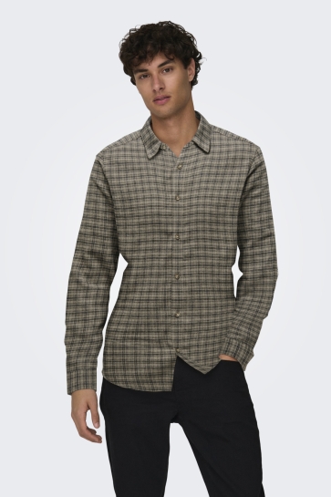 Only & Sons Overhemd ONSGUDMUND LS CHECKED SHIRT NOOS 22007112 WALNUT/JET BLACK