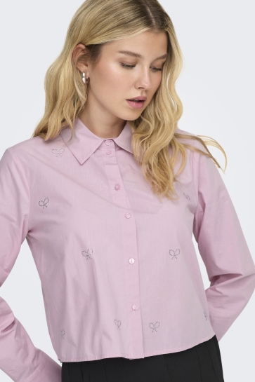 Jacqueline de Yong Blouse JDYRILEY L/S SHORT EMB. SHIRT WVN 15363089 FRAGRANT LILAC/SILVER ART
