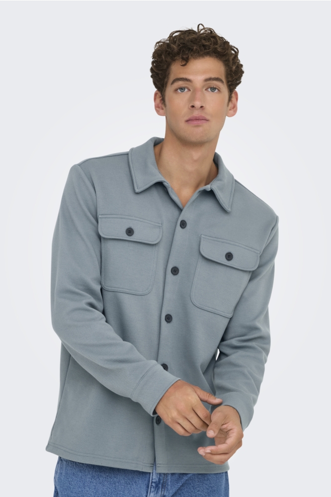 Only & Sons blauwe heren overhemd | Model vooraanzicht
