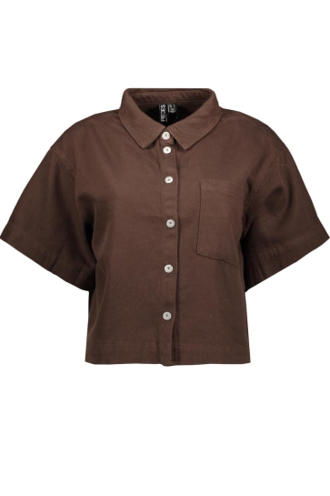 Pieces Blouse PCSAVANNA SS DENIM SHIRT 17156459 HOT FUDGE