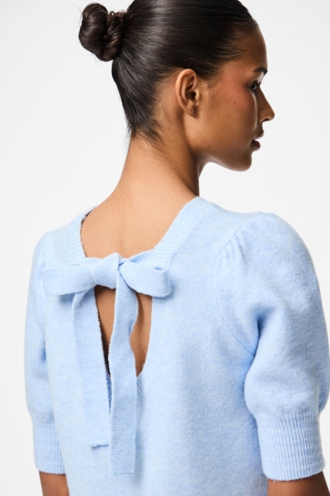 Pieces Trui PCFUNIA SS O-NECK BOW KNIT TOP D2D 17161141 CASHMEERE BLUE
