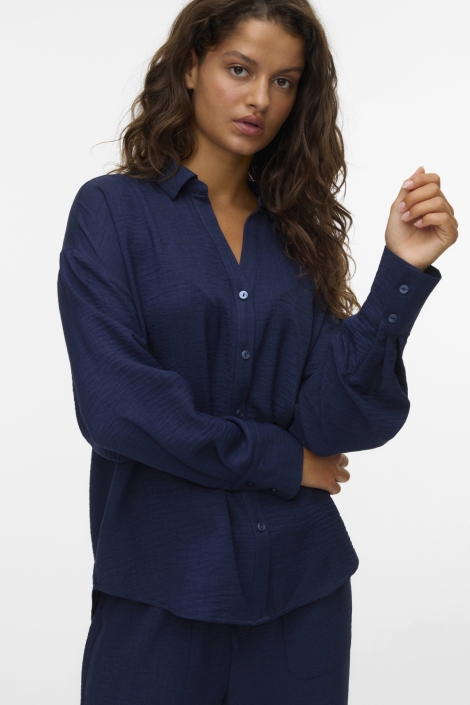Vero Moda blauwe dames blouse | Model vooraanzicht