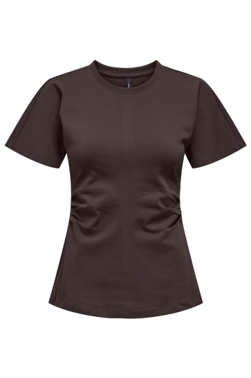 Only T-shirt ONLMARIE LIFE S/S RUCHING TOP JRS N 15365258 SEAL BROWN