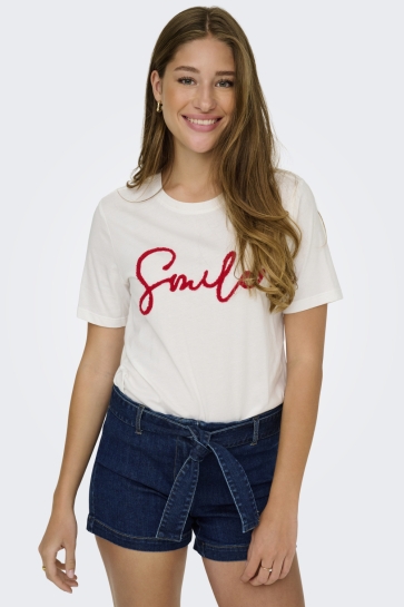 Only T-shirt ONLKIKO LIFE S/S O-NECK TERRY TOP C 15353094 Cloud Dancer/Smile