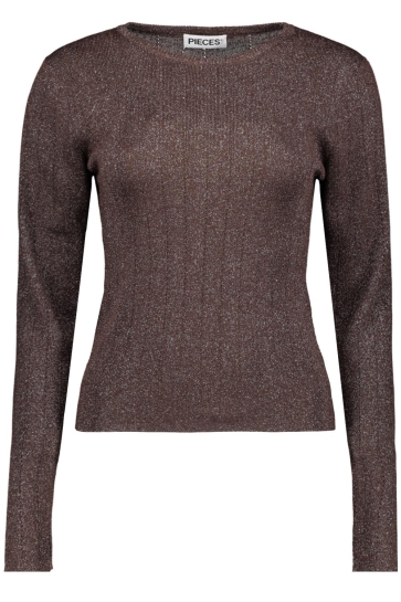 Pieces T-shirt PCSALIMA LS O-NECK KNIT TOP FC 17160196 Hot Fudge/DTM lurex