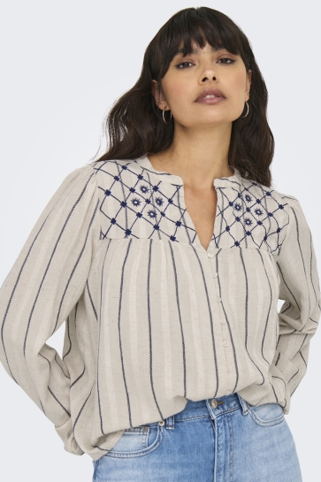 Only Blouse ONLELINE LS SHIRT WVN 15343890 CEMENT/BLUE DEPTH
