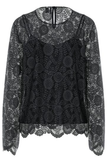 Pieces T-shirt PCOLLINE LS LACE O-NECK TOP WVN NOO 17158211 Black