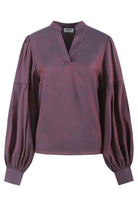 Fluresk paarse dames blouse | Vooraanzicht
