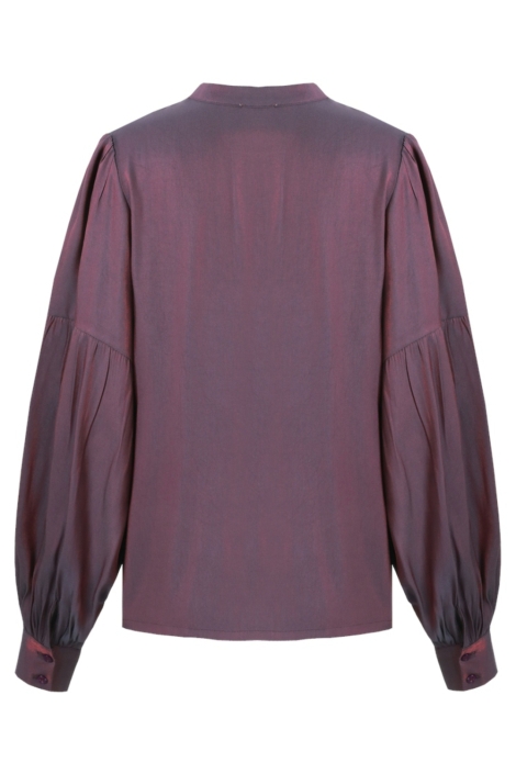 Fluresk paarse dames blouse | Achteraanzicht