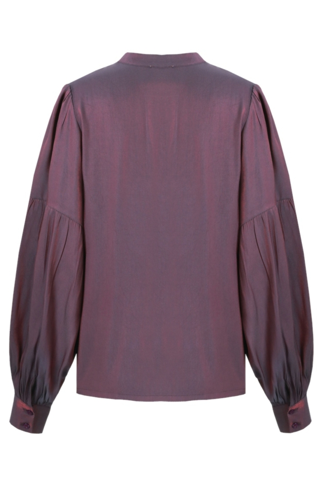 Fluresk paarse dames blouse | Achteraanzicht