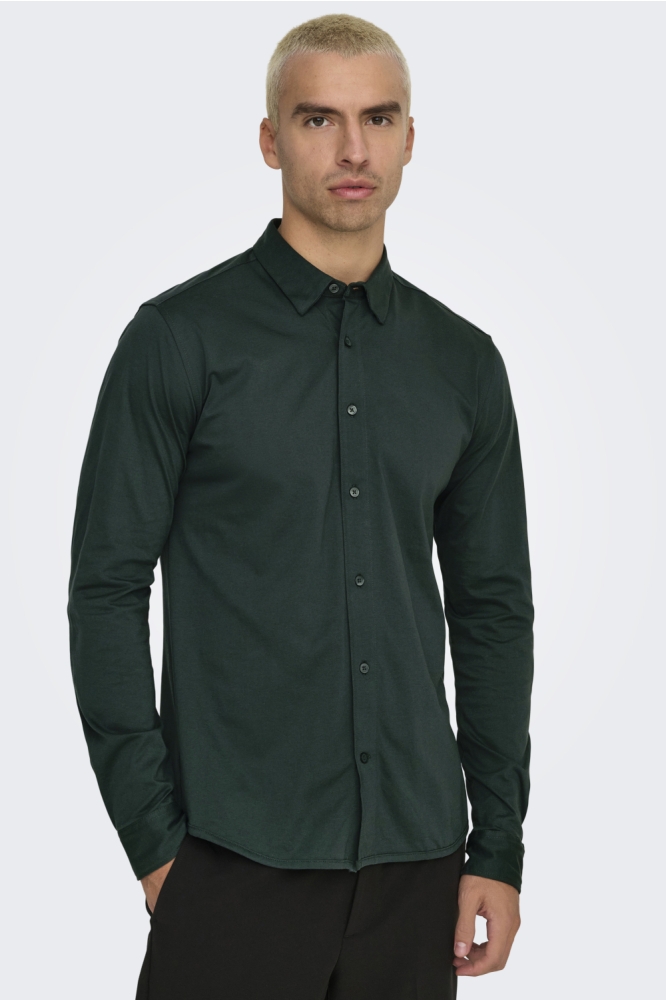 Only & Sons groene heren overhemd | Model vooraanzicht